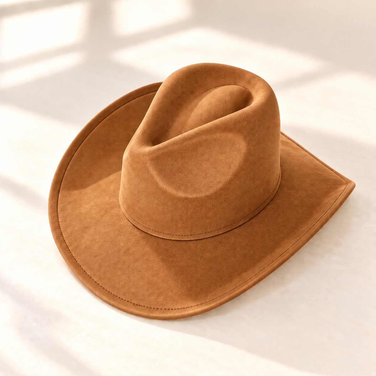 Vegan Suede Cowboy Hat: CARAMEL / ONE SIZE
