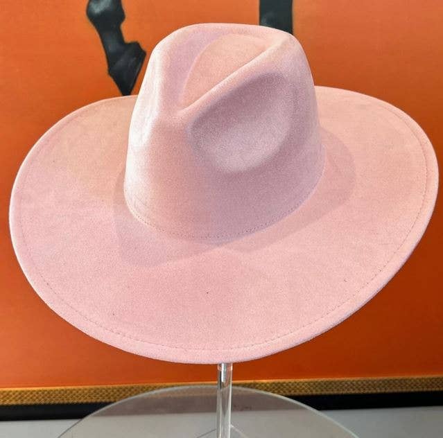 Best seller Fashion Classic Wide Brim Suede Premium  Hat : Hot Pink / ONE SIZE