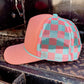 Checkered Mesh Back Cap: Orange/ White