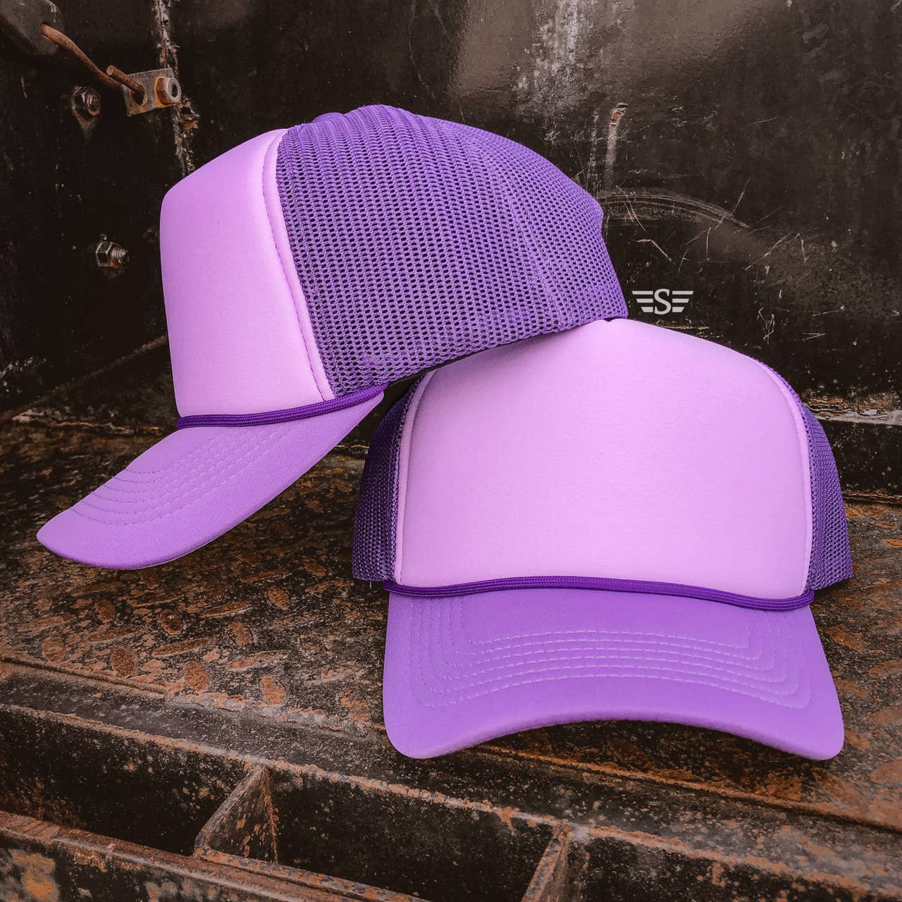 Tri Color Mesh Trucker Cap: Lavender/ Purple Magna Pony