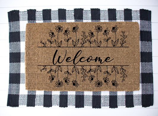 Floral Border Welcome Door Mat