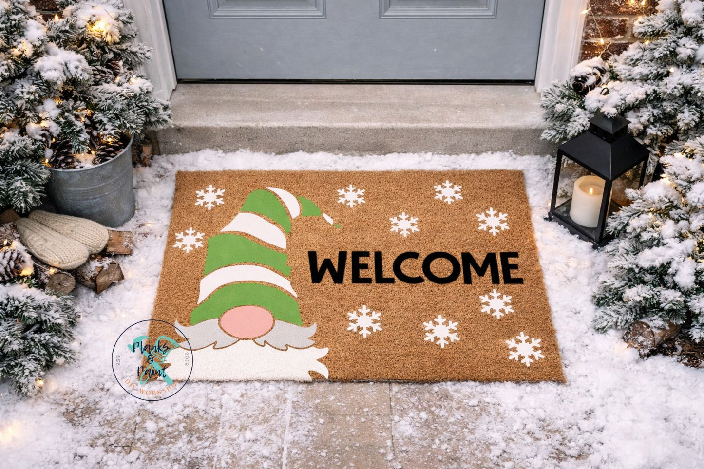 Welcome Gnome Winter Door Mat