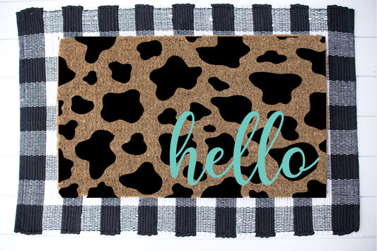 Hello Cow Print Door Mat