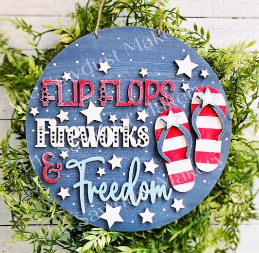 Flip Flops, Fireworks & Freedom Door Hanger