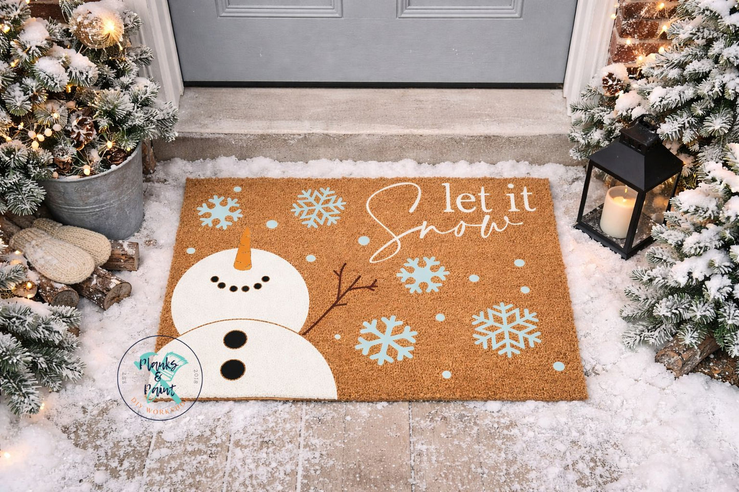 Let It Snow Snowman Door Mat