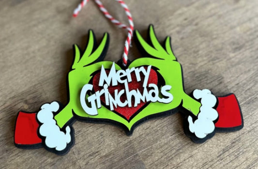 Merry Grinchmas Hands Heart Ornament (Unpainted)