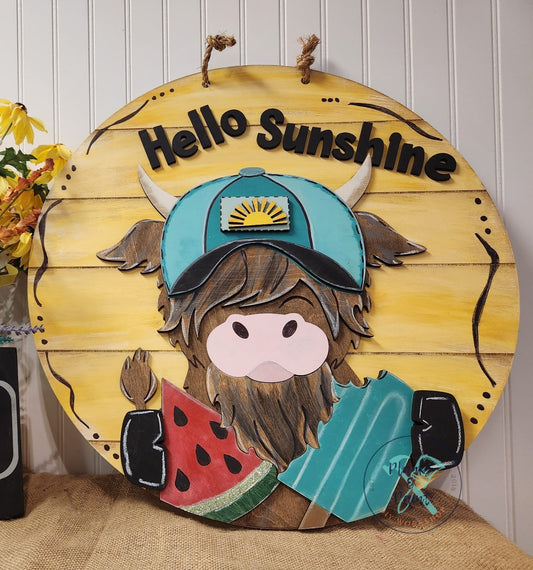 Hello Sunshine Highland Door Hanger