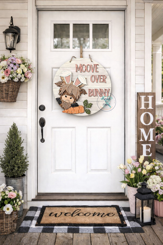 Moove Over Bunny Highland Door Hanger
