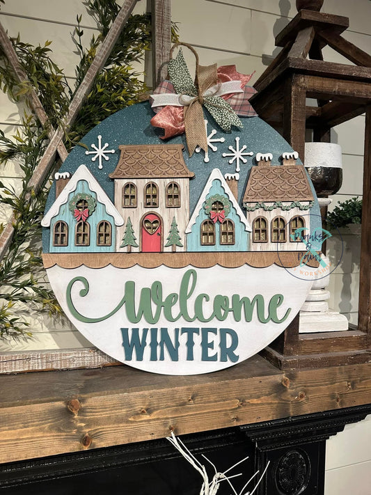 Welcome Winter Village Door Hanger