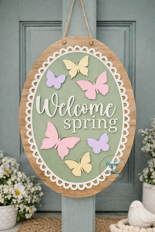 Welcome Spring Butterfly Door Hanger