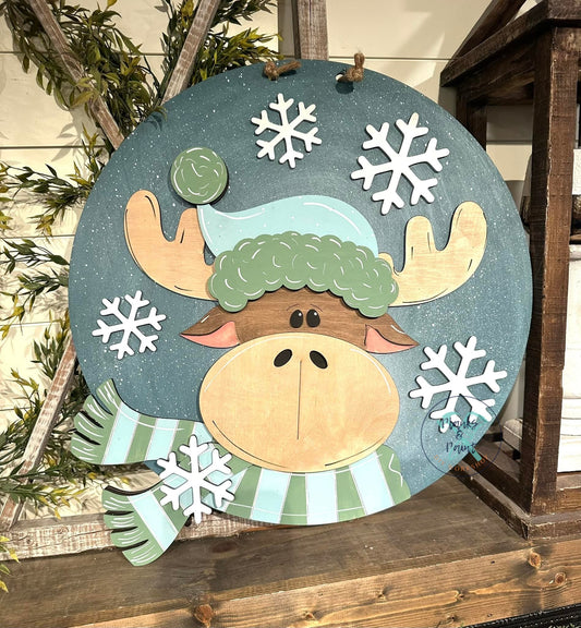 Winter Moose Door Hanger