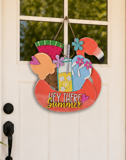 Flamingo in a Floatie Summer Door Hanger