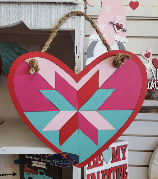 Barn Quilt Heart 3D Door Hanger