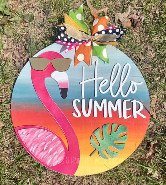 Hello Summer Flamingo 3D Door Hanger