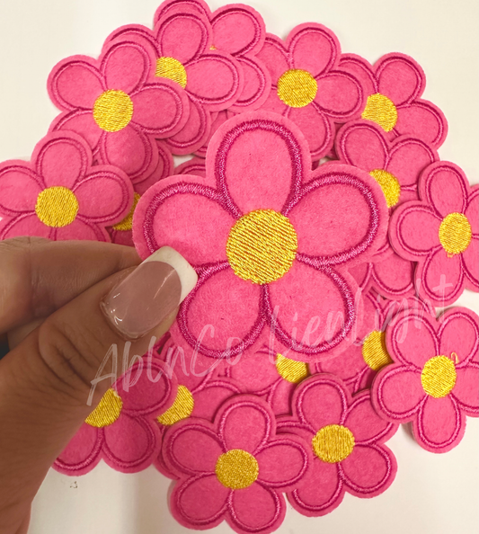 ABLN Boutique - Trucker hat patches 3” pink daisy flower embroidery patch