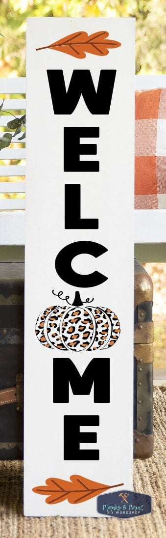 Welcome Leopard Pumpkin Porch Leaner