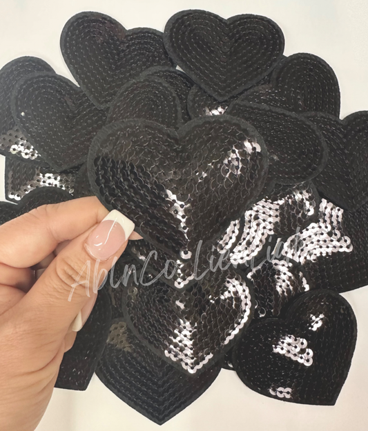 ABLN Boutique - Trucker hat patches 3” black heart sequins patch iron on