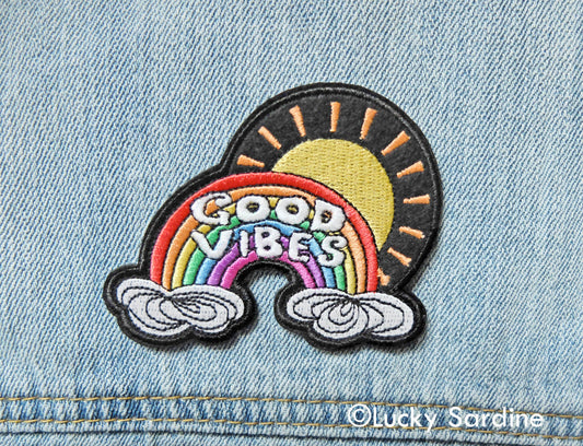 Lucky Sardine - GOOD VIBES, Sunshine Rainbow Embroidered Patch: No (Loose Patches)