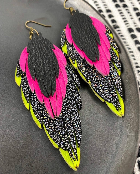 Anabelle+Oak - Neon Waterfall Fringe - pink yellow genuine leather earrings