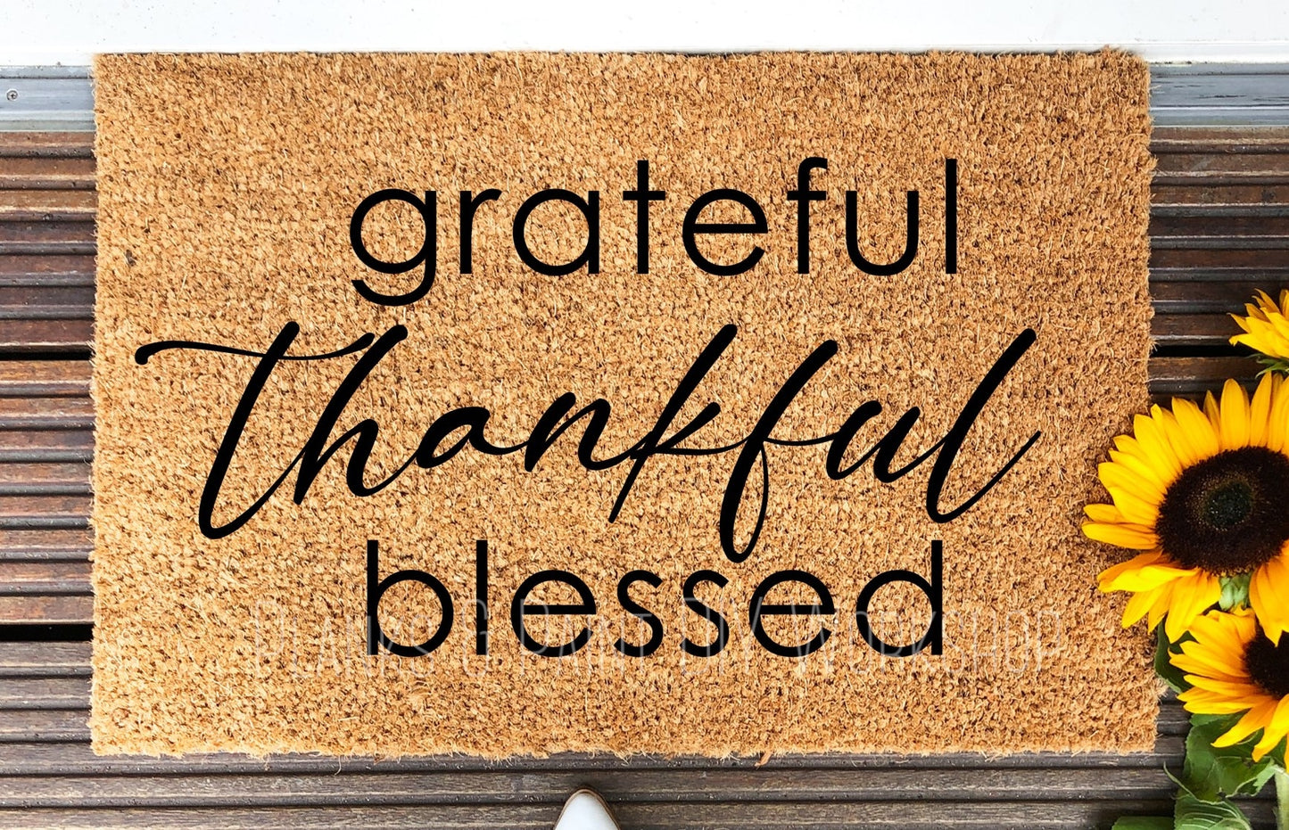 Grateful, Thankful, Blessed Door Mat