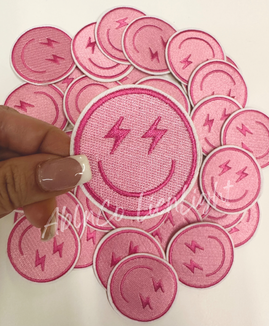 ABLN Boutique - Trucker hat patches 3” pink lightning bolt face patch