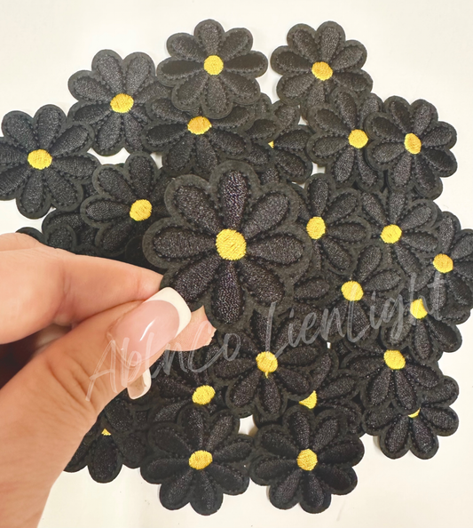 ABLN Boutique - Trucker hat patches 2” black daisy flower embroidery patch