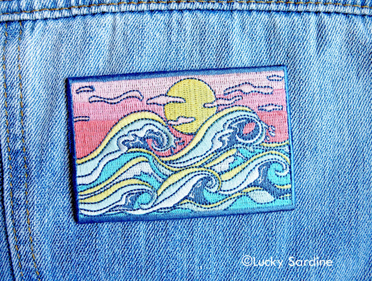 Lucky Sardine - Ocean Waves, Ocean Sunset Embroidered Patch: No (Loose Patches)