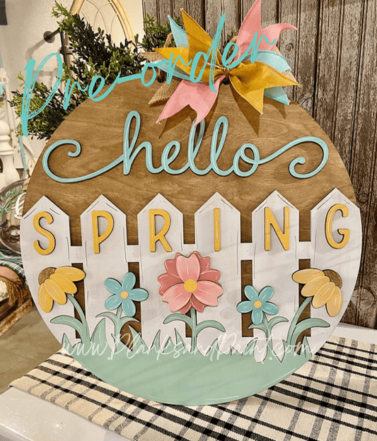 Hello Spring Fence 3D Door Hanger