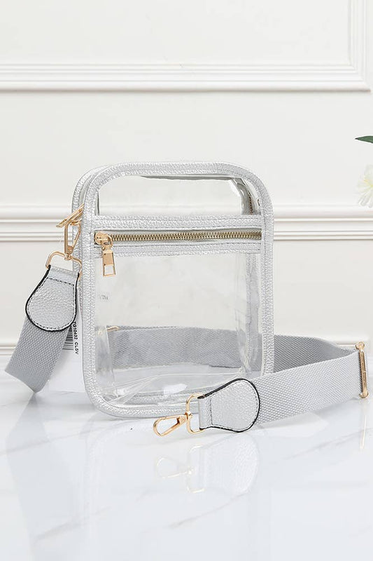 Hana - Clear PU Cross Body Mini Bag: Silver