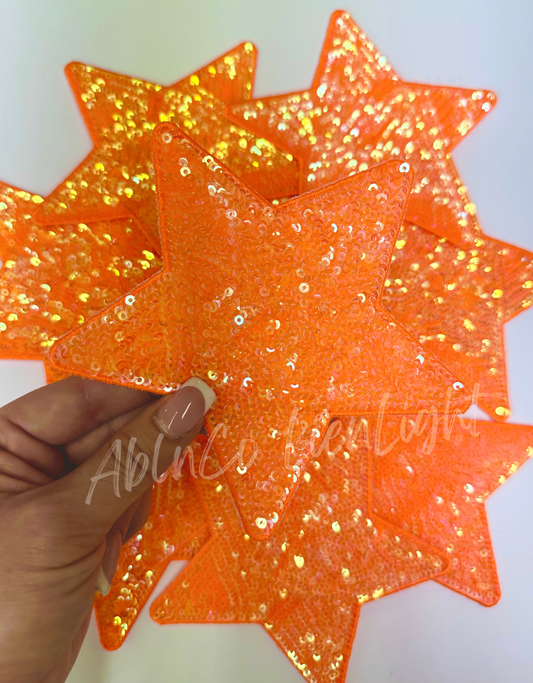 ABLN Boutique - Trucker hat patches 5” orange star sequins patch iron on