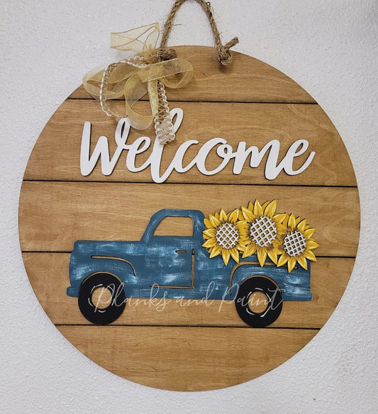 Welcome Sunflower Truck 3D Door Hanger