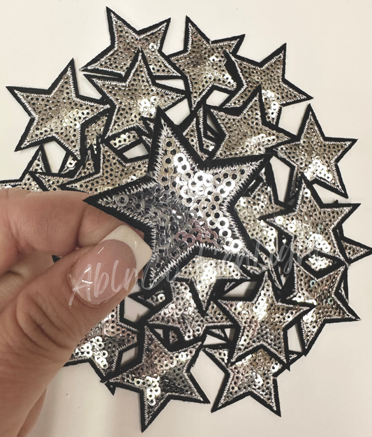 ABLN Boutique - Trucker hat patches 2” silver sequin star patch iron on