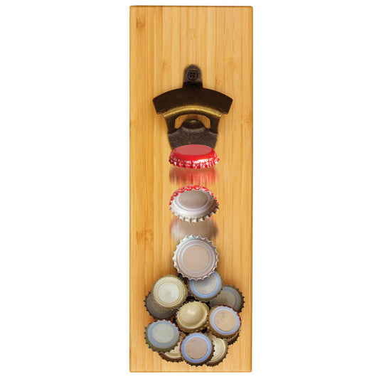 Totally Bamboo - Wall Mounted Bottle Opener with Magnetic Bottle Cap Catcher