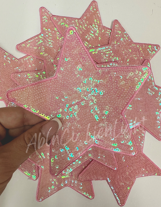 ABLN Boutique - Trucker hat patches 5” light pink star sequin patch iron on