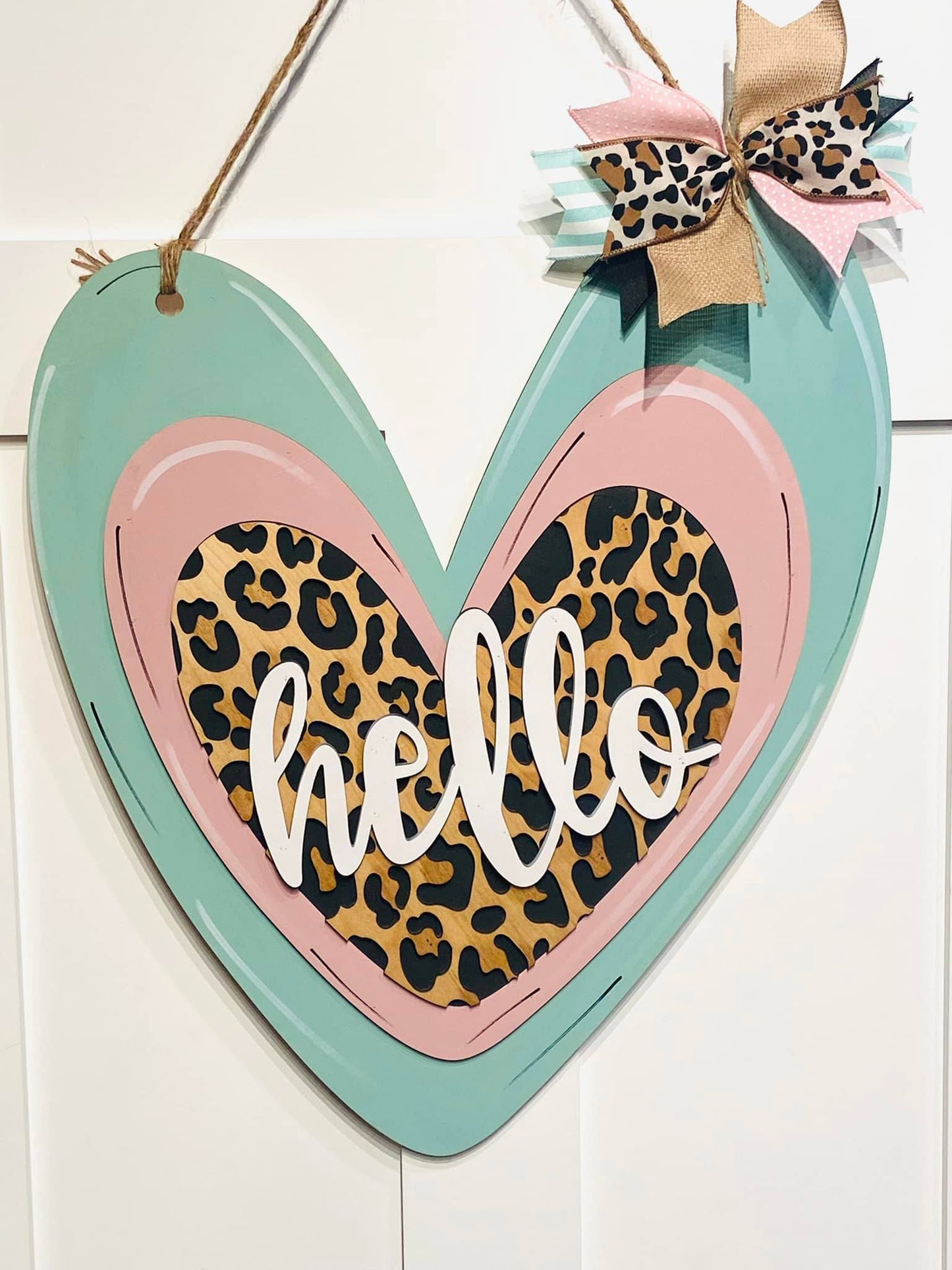 Hello Leopard Heart 3D Door Hanger